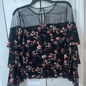 White House Black Market Blouse  Women S Sheer Top Bell Sleeve Floral